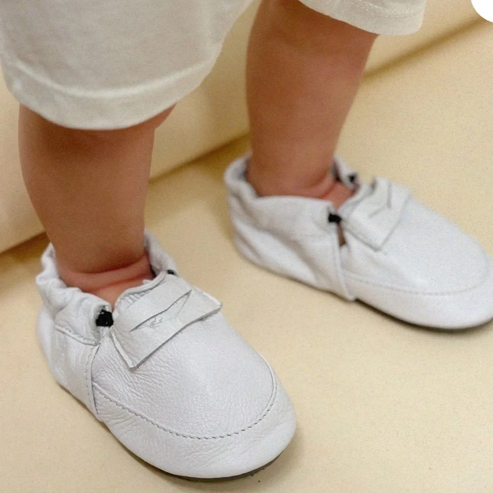 Classic White Kids Moccasins by ili + charlie. Leather!